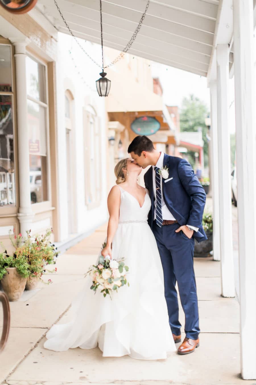 Wedding Couple Kiss in Downtown Hermann