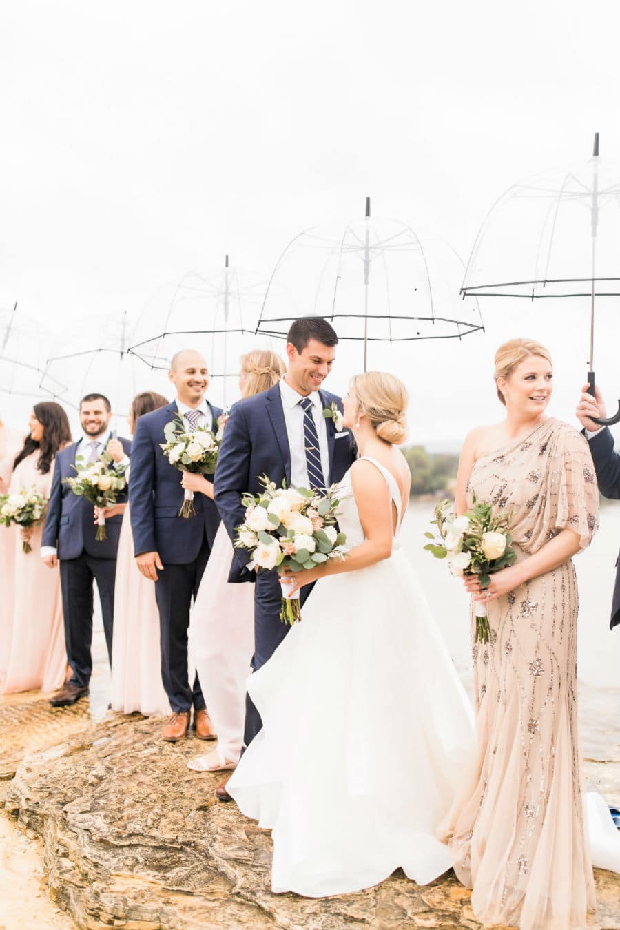 Wedding Party with Clear Umbrellas