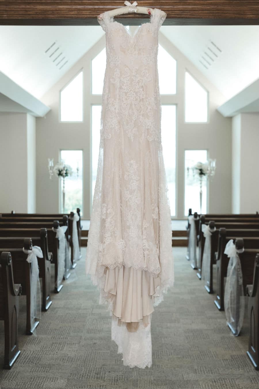 Bride's dress in chapel