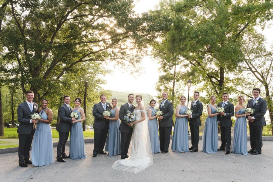 Bride and groom with bridesmaids and groomsmen