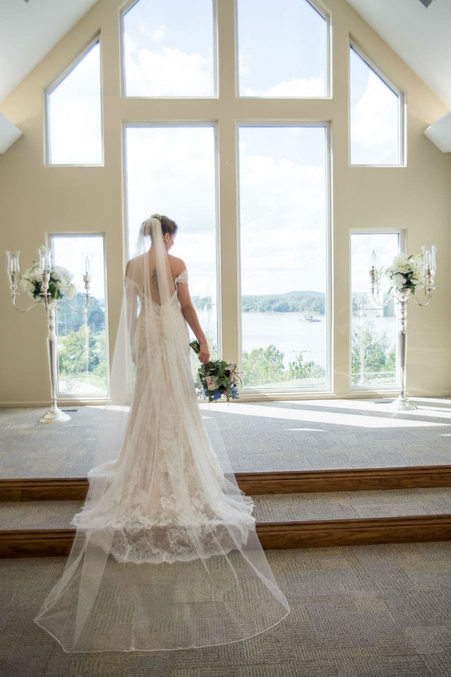 Bride with flowers on stage