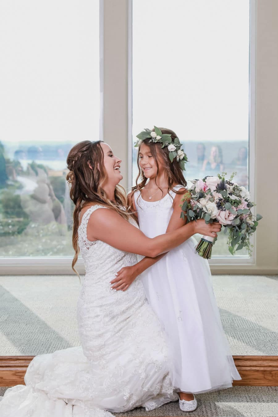 Bride with flower girl