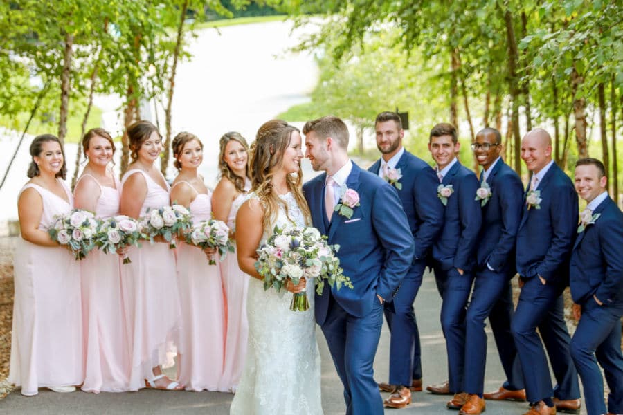Bride and groom with bridesmaids and groomsmen